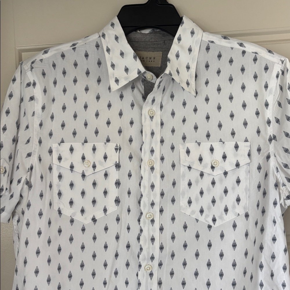 Jachs New York White and Black Geometric Short Sleeve button down Shirt medium- - Picture 5 of 10
